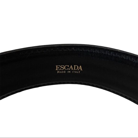 Vintage 80s Era Escada Gold E One Logo Buckle Belt Size 42 main image 7